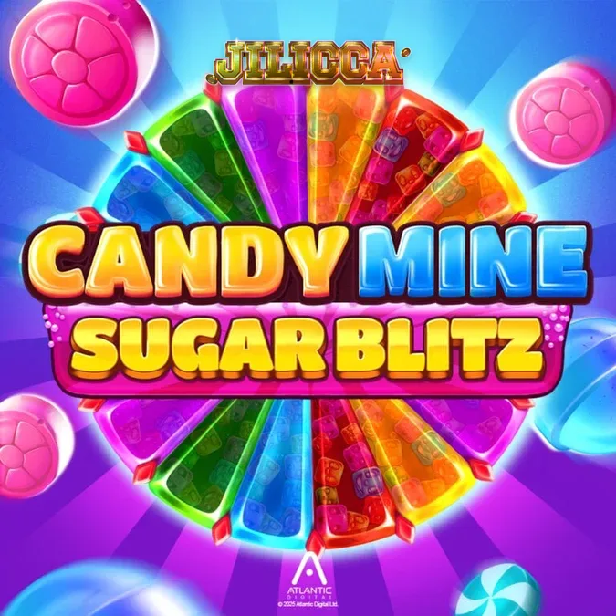 Tampilan visual ceria dari permainan slot Candy Mine Sugar Blitz dengan simbol permen berwarna-warni.